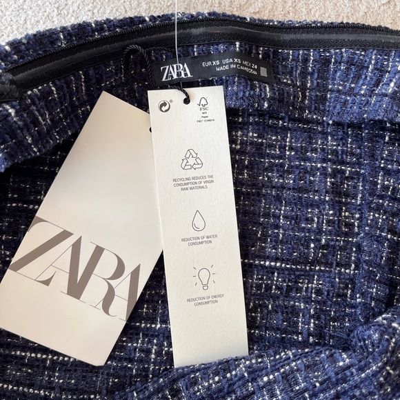 NWT Zara Navy Blue Tweed Off-Shoulder Flare Sleeve Top XS - Picture 7 of 14